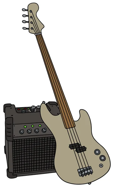 Electric fretless bass guitar and the combo — Stock Vector
