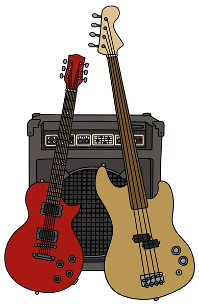 Guitarras eléctricas de bajo clásico y sin trastes y el combo — Vector de stock