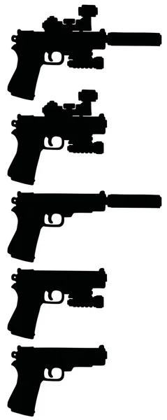 A készlet öt fekete pisztoly — Stock Vector