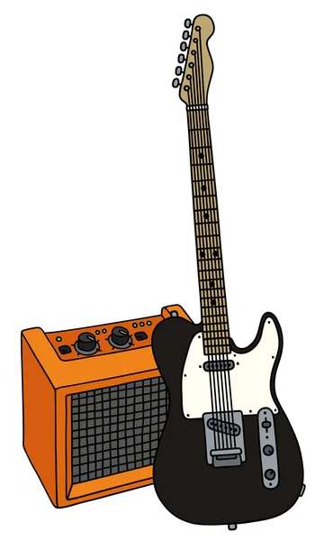 Black electric guitar and the combo — Stock Vector