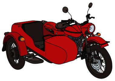 Kırmızı bir motosiklet sepetinin vektörlü el çizimi