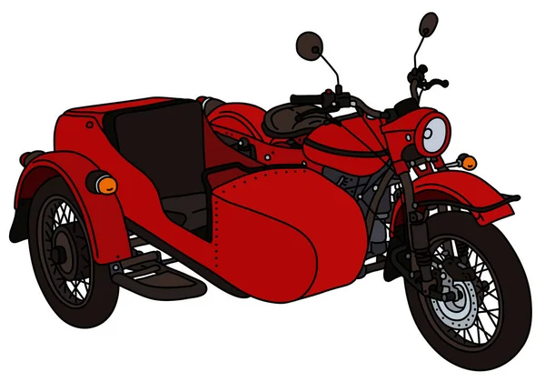 Disegno Mano Vettorializzato Sidecar Rosso Retrò — Vettoriale Stock