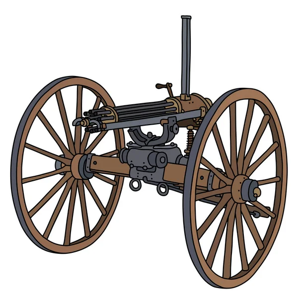 Vektorizované Ruční Kreslení Starého Vícehlavňového Kulometu Gatling — Stockový vektor