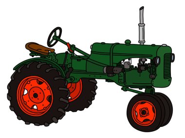 Vintage yeşil traktörün vektörlü el çizimi