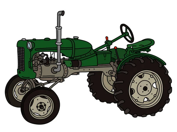 Dibujo Vectorizado Mano Tractor Verde Vintage — Vector de stock