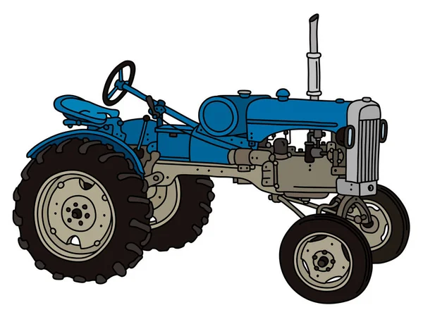 Die Vektorisierte Handzeichnung Eines Alten Blauen Traktors — Stockvektor