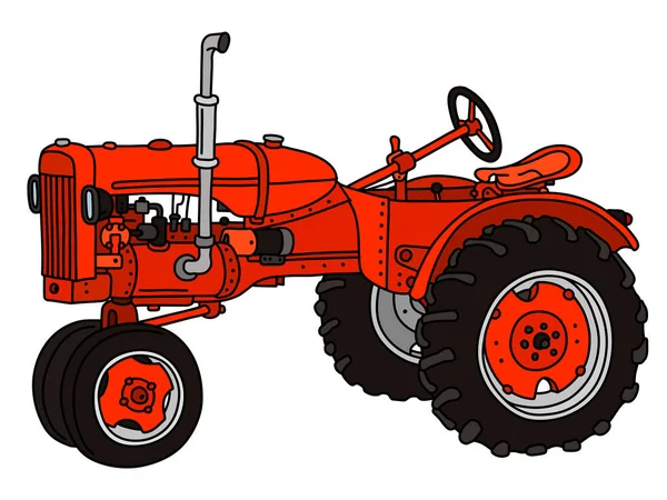 Die Vektorisierte Handzeichnung Eines Roten Oldtimer Traktors — Stockvektor