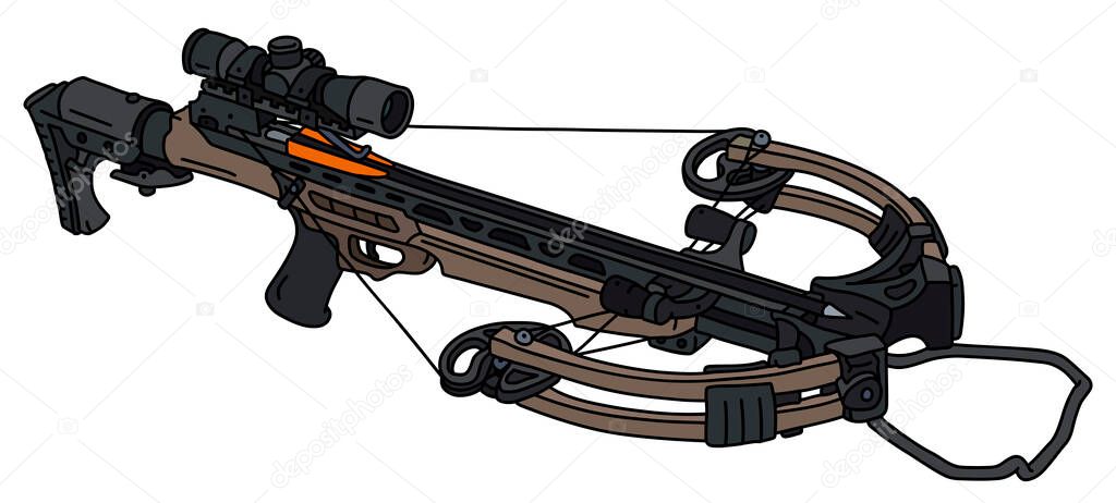 The vectorized hand drawing of a modern sand sport crossbow