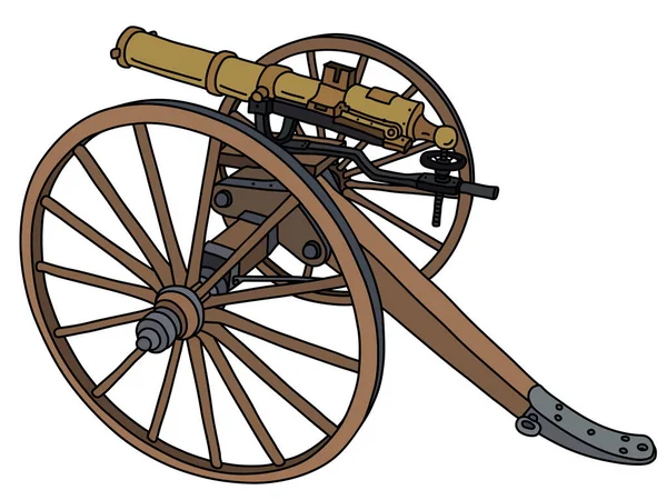 Векторизированный Ручной Рисунок Старого Многоствольного Пулемёта Гатлинга — стоковый вектор
