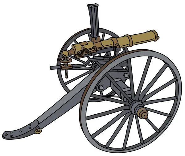 Dibujo Vectorizado Mano Una Vieja Ametralladora Cañón Múltiple Gatling — Vector de stock
