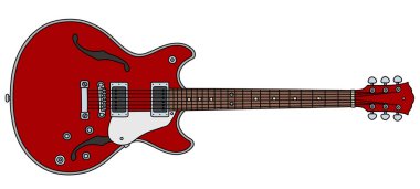 Kırmızı elektro gitarın vektörleştirilmiş el çizimi.