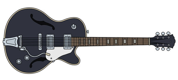 The vectorized hand drawing of a retro black electric guitar