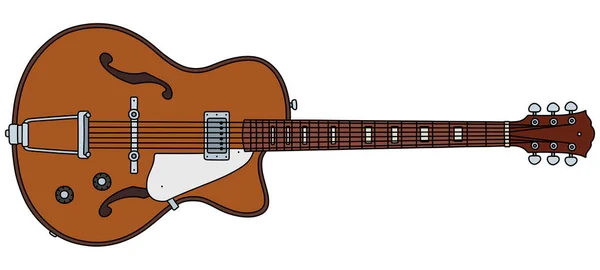 Dibujo Vectorizado Mano Una Guitarra Semiacústica Retro — Vector de stock