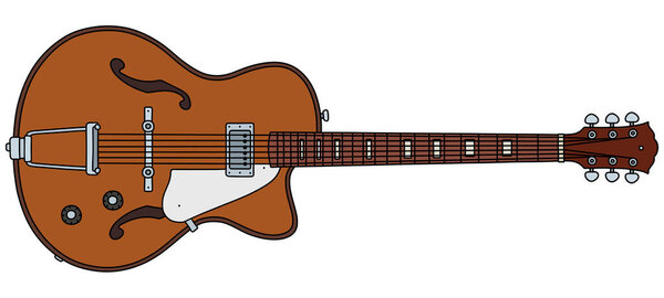 The vectorized hand drawing of a retro semiaccoustic guitar