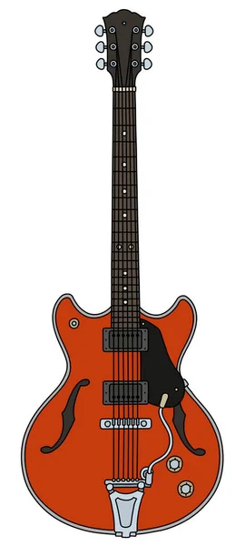 Dibujo Vectorizado Mano Una Guitarra Eléctrica Roja Retro — Vector de stock