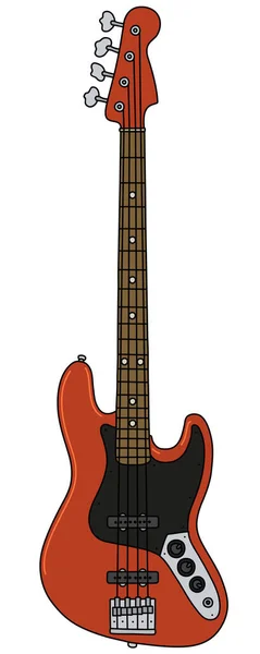Vectorized Hand Drawing Red Electric Bass Guitar — Stock Vector