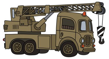 Komik bir eski askeri kamyon vincinin vektörlü el çizimi.