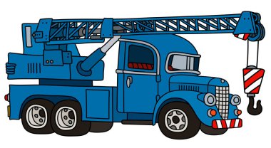 Komik bir mavi kamyonet vincinin vektörlü el çizimi.