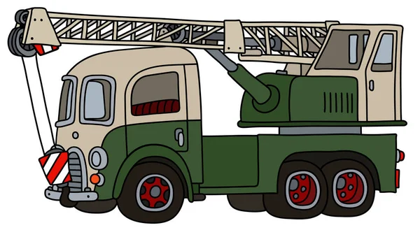 Dessin Main Vectorisé Une Grue Classique Drôle Camion Vert Crème — Image vectorielle