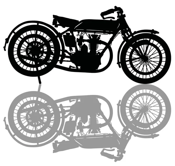 Die Schwarze Silhouette Eines Oldtimer Motorrads Mit Schatten — Stockvektor