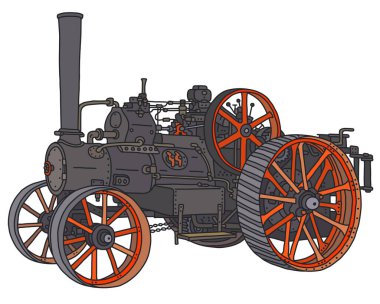 The vectorized hand drawing of a vintage steam traction engine clipart