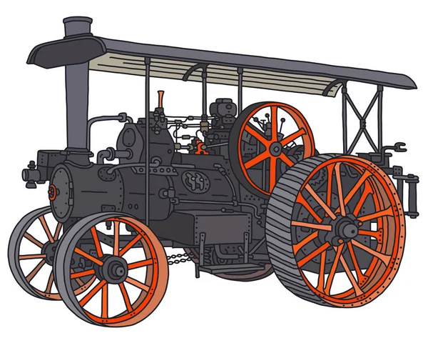 Vectorized Hand Drawing Vintage Steam Traction Engine Vector Graphics