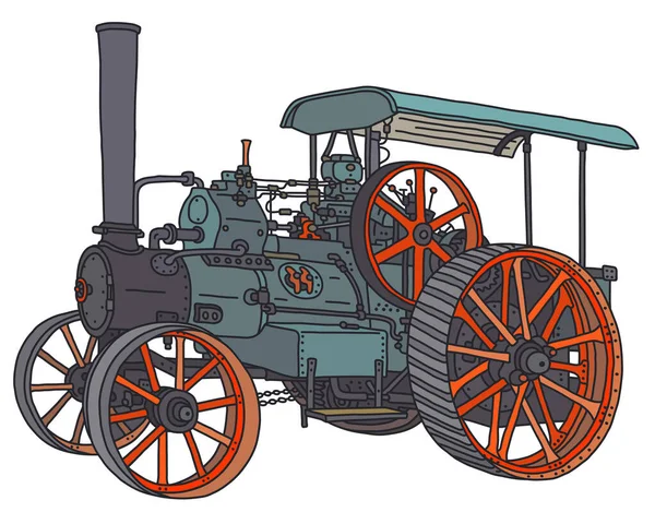 Vectorized Hand Drawing Vintage Green Steam Traction Engine Stock Vector