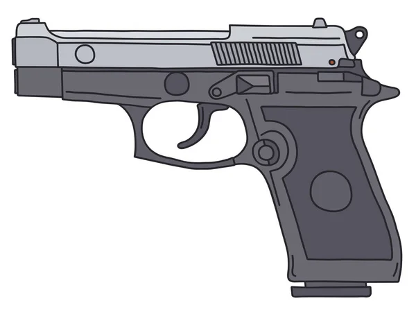 Dibujo Vectorizado Mano Una Pistola Acero Negro Ligero Reciente — Vector de stock