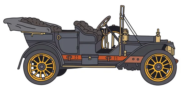 Gevectoriseerde Hand Tekening Van Een Vintage Zwarte Open Auto — Stockvector