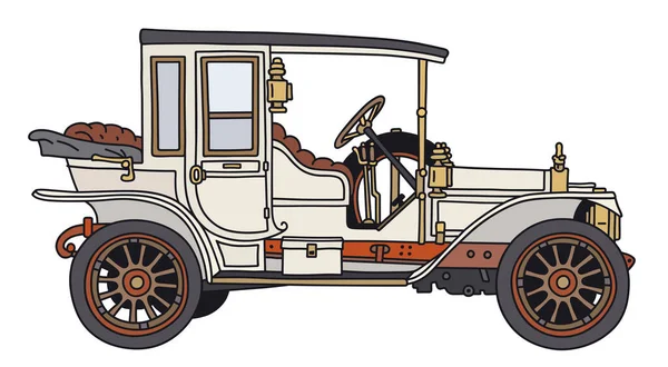 Dessin Main Vectorisé Une Voiture Blanche Vintage — Image vectorielle