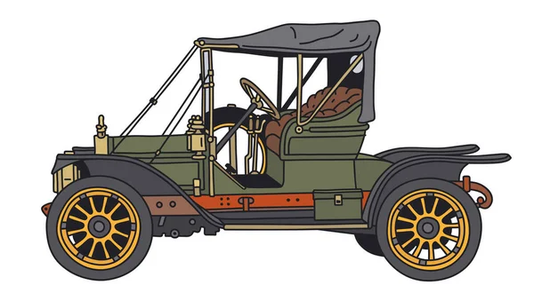 Векторизированный Ручной Рисунок Старинного Зеленого Черного Спортивного Автомобиля — стоковый вектор