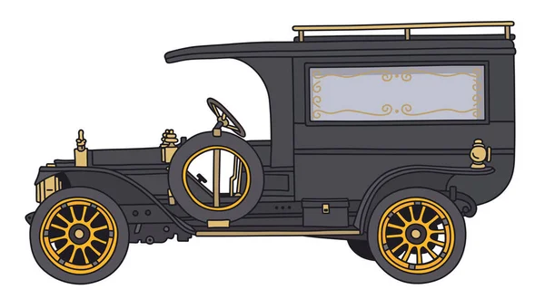 Hand Draving Vintage Black Funeral Car — Stok Vektör