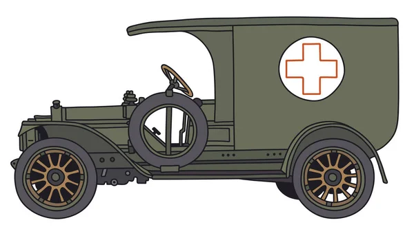 Hand Draving Vintage Military Ambulance Car — ストックベクタ