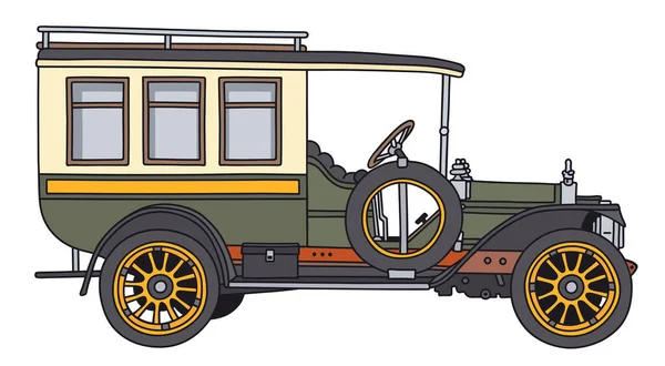 Hand Draven Van Een Vintage Groene Crème Bus — Stockvector