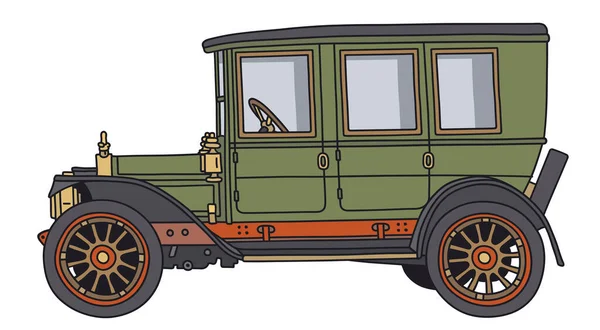 Gevectoriseerde Hand Tekening Van Een Vintage Groene Auto — Stockvector