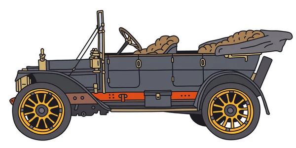 Desenho Mão Vetorizado Carro Aberto Preto Vintage —  Vetores de Stock