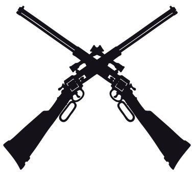 Yakın zamanda iki küçük tabancanın siyah silueti, optik görüşlü, tekrar eden tüfekler.