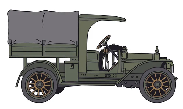 ヴィンテージカーキ色の軍用トラックの手の運転 — ストックベクタ