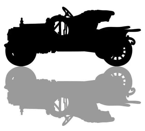一辆灰色阴影的老式小型跑车的黑色轮廓 — 图库矢量图片