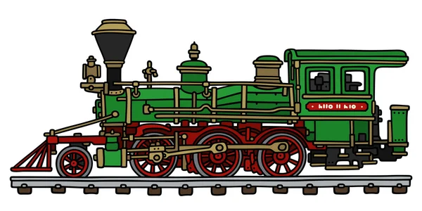 Old green american steam locomotive — Stock Vector