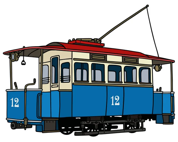 Винтажный синий трамвай — стоковый вектор