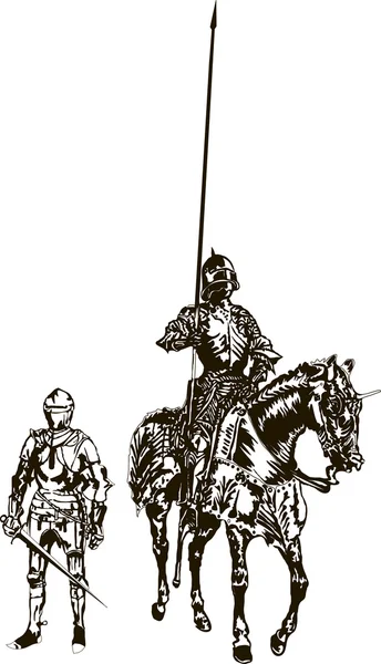 Soldier and Knight on a Horse — Stock Vector