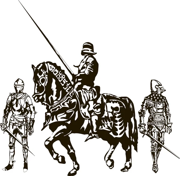 Soldater och riddare på en häst Royaltyfria illustrationer