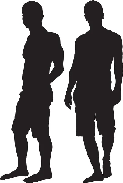 Siluetas de dos chicos jóvenes — Vector de stock