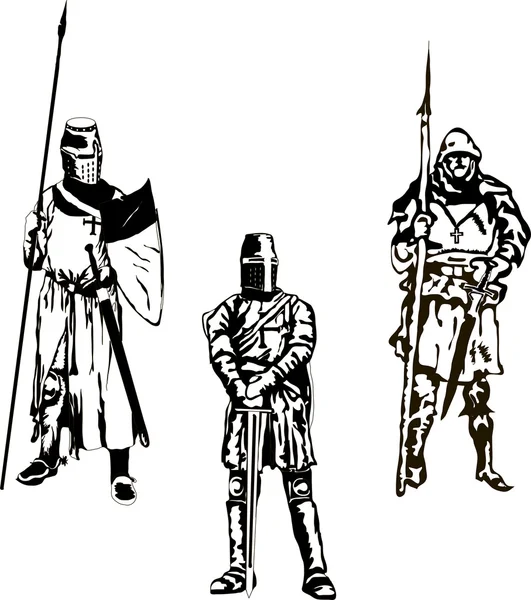 Three Medieval Knights Vector — Stock Vector