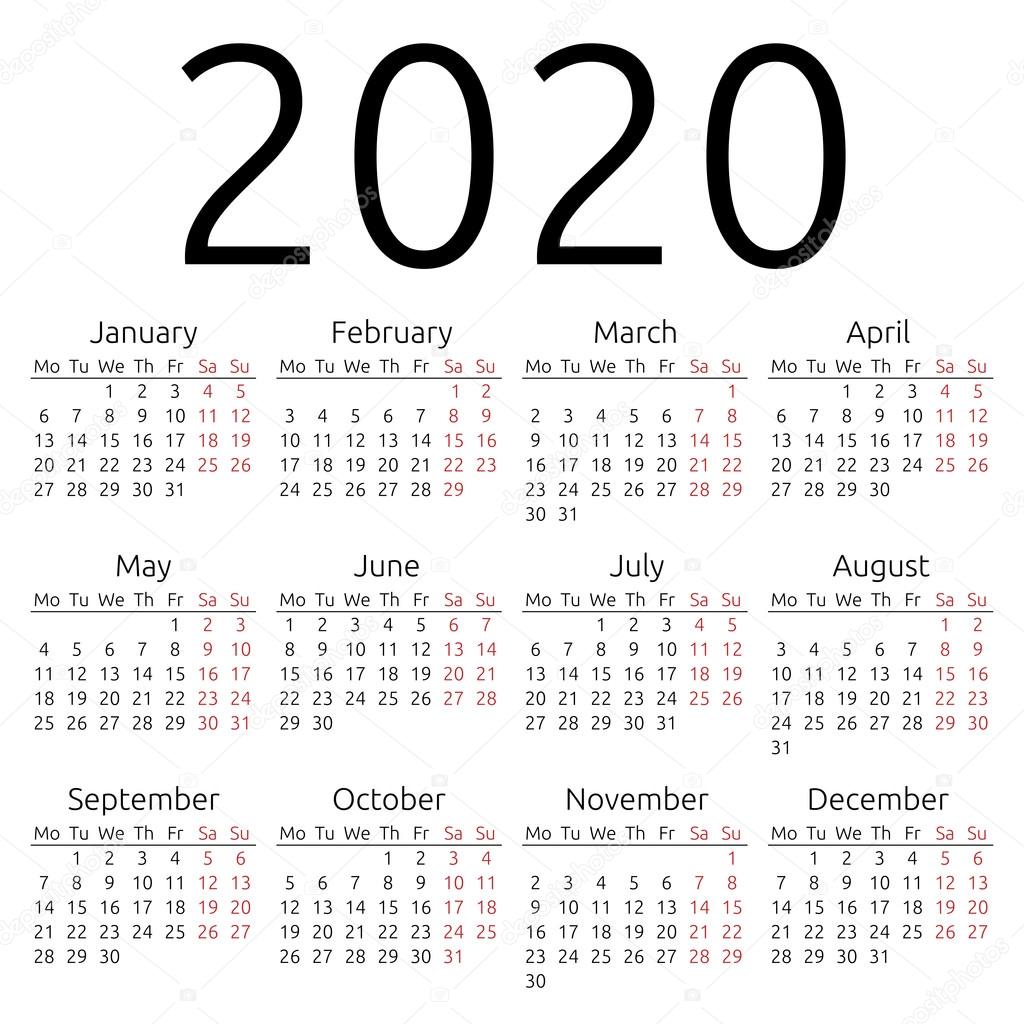 Simple vector calendar 2020 — Stock Vector © Dmitry