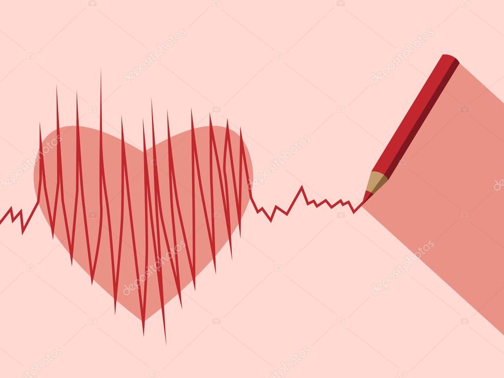Ołówek Serca I Ekg Grafika Wektorowa Dmitryguzhanin