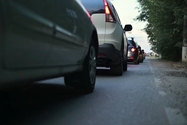 Autók Dugóban Vannak Végsőkig Közelről Csúcsforgalom — Stock Fotó