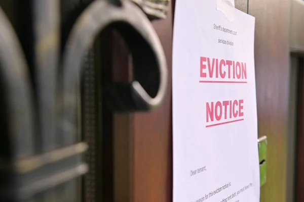 Notice Eviction Tenants Hangs Door House Front View — Φωτογραφία Αρχείου