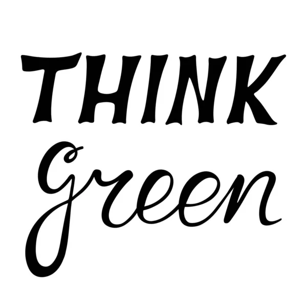 想想绿色的手绘字体吧 生态设计的素描风格书法元素 涂上了笔刷和墨水 白色背景上孤立的黑色矢量图 — 图库矢量图片